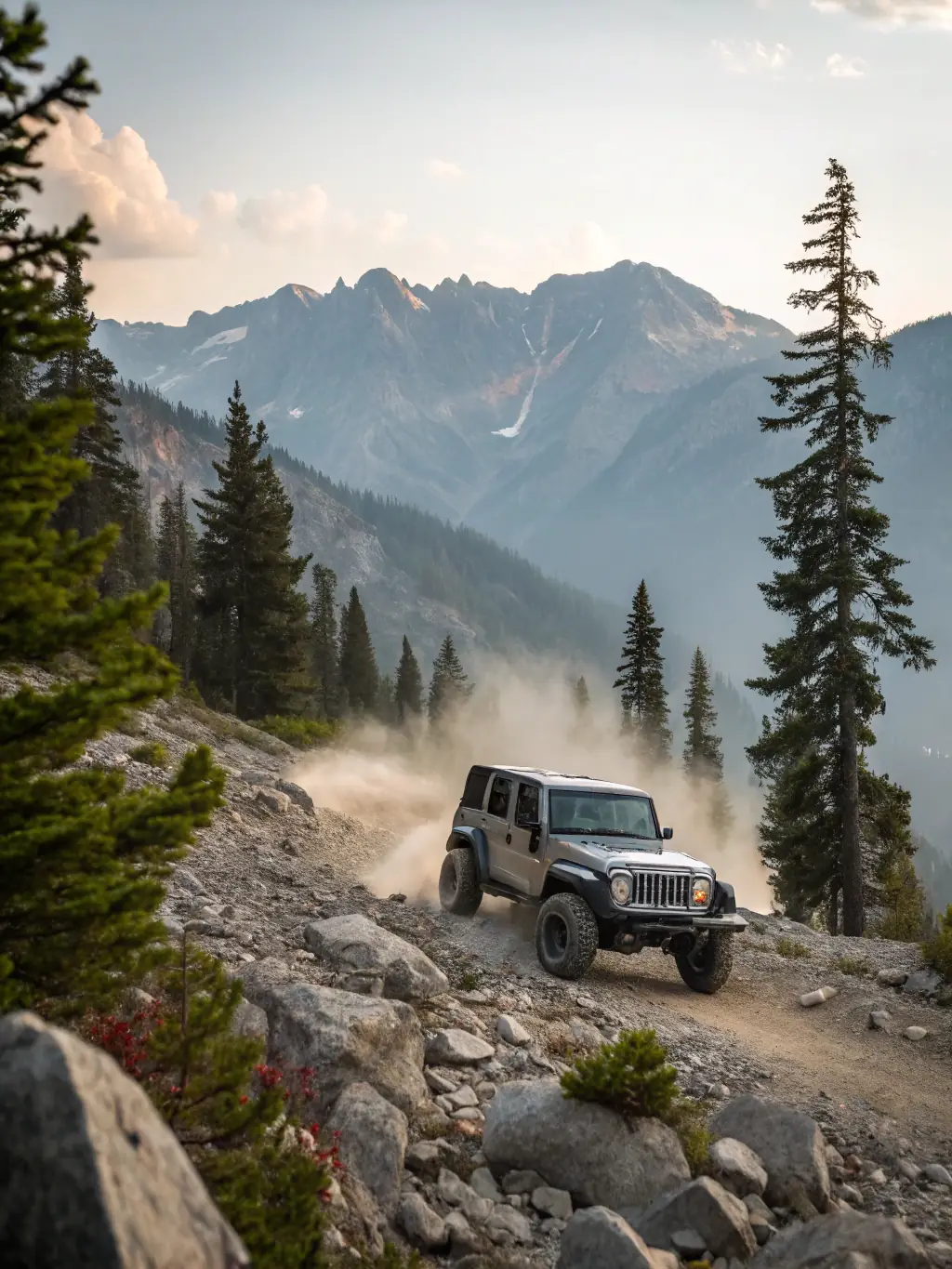 A rugged, black SUV parked on a mountain trail, highlighting its durability and off-road capabilities.